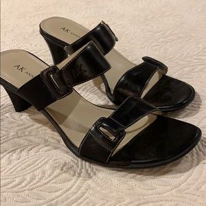 Black leather strap heel